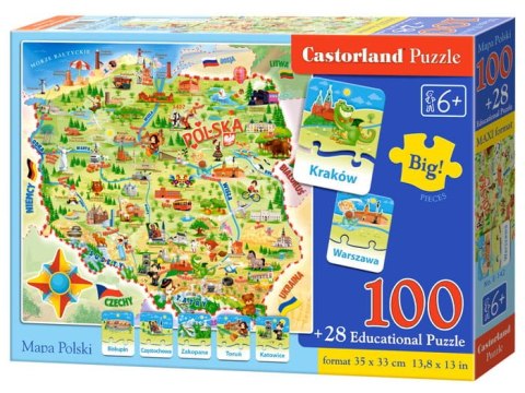 Mapa Polski - 100 elementów - puzzle i quiz