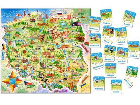 Mapa Polski - 100 elementów - puzzle i quiz