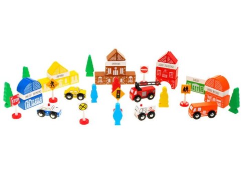 Drewniane klocki - miasteczko, straż pożarna, autka