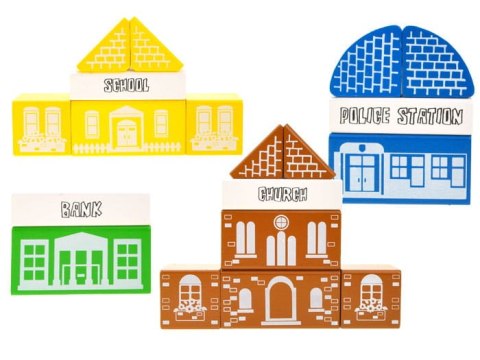 Drewniane klocki - miasteczko, straż pożarna, autka