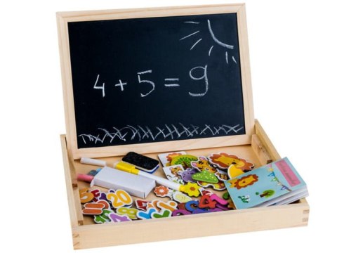 Drewniana TABLICA magnetyczno-kredowa + akcesoria