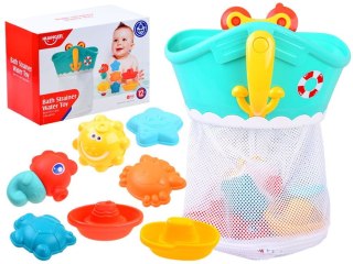 Statek, organizer, kolorowe gumowe zabawki do kąpieli
