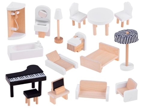 Drewniany DOMEK WILLA dla lalek BOHO meble + światło led