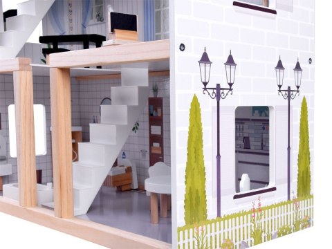 Drewniany DOMEK WILLA dla lalek BOHO meble + światło led