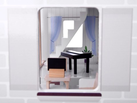 Drewniany DOMEK WILLA dla lalek BOHO meble + światło led