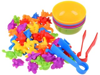 Kolorowe mini DINOZAURY figurki pęseta miseczki