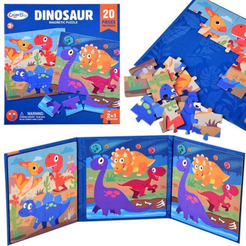 Książeczka PUZZLE magnetyczne DINOZAURY 40 elementów