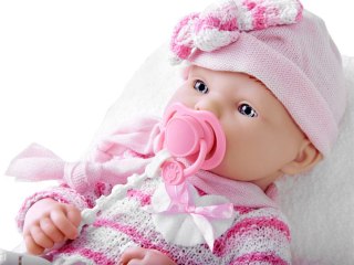 LALA BOBAS różowa lalka + smoczek, kocyk