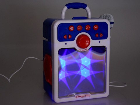 Muzyczny GŁOŚNIK niebieski Boombox dla dzieci MIKROFON KARAOKE