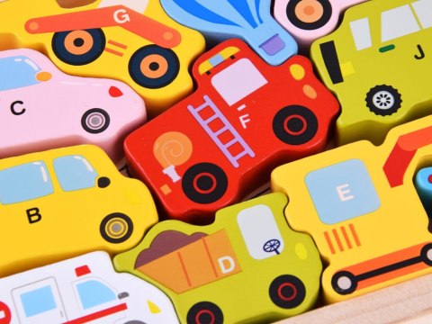 PUZZLE DREWNIANE układanka POJAZDY alfabet literki 27-elementów