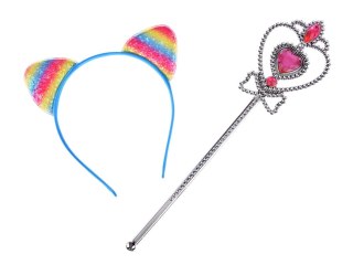 Strój kostium bal WRÓŻKA różdżka torebka tęczowa spódniczka opaska