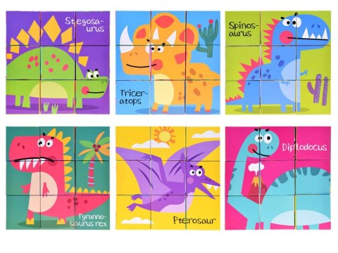 KLOCKI DINOZAURY układanka PUZZLE 6 obrazków