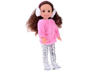 Zimowa LALA LALKA 38 cm Różowe futerko i nauszniki zimowe ubranie