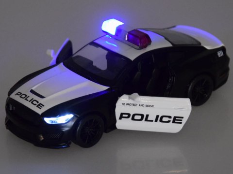 Auto metalowe POLICJA Ford Shelby GT350 skala 1:32 światła koguty