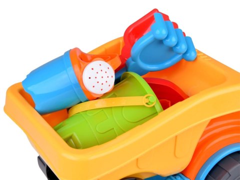 Duży zestaw Auto Wywrotka do piasku, foremki, łopatka, grabki