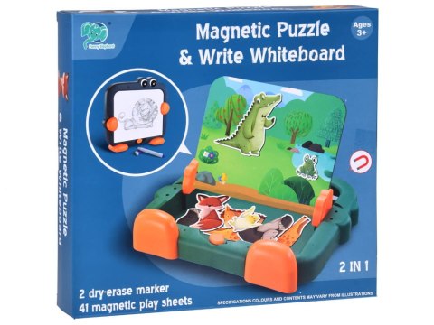 Tablica magnetyczna 2w1 do rysowania układanka puzzle magnetyczne zwierzątka