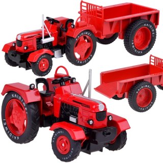 Czerwony Metalowy Traktor z przyczepką Skrętne Gumowe koła 1:18