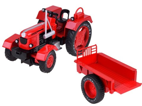 Czerwony Metalowy Traktor z przyczepką Skrętne Gumowe koła 1:18