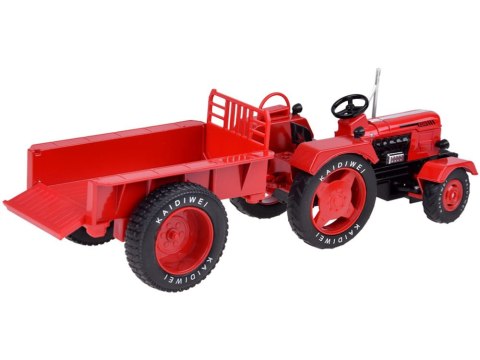 Czerwony Metalowy Traktor z przyczepką Skrętne Gumowe koła 1:18