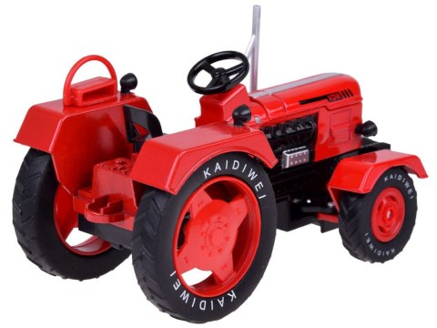 Czerwony Metalowy Traktor z przyczepką Skrętne Gumowe koła 1:18