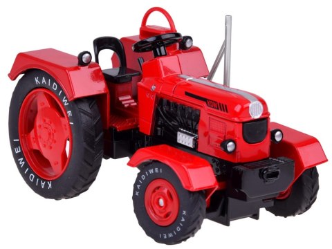 Czerwony Metalowy Traktor z przyczepką Skrętne Gumowe koła 1:18