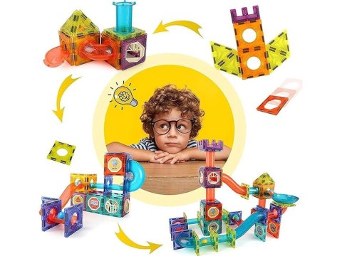 Klocki Magnetyczne 3D Zbuduj Duży świecący Tor Kulkowy 142 ele