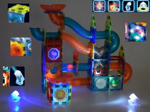 Klocki Magnetyczne 3D Zbuduj Duży świecący Tor Kulkowy 142 ele