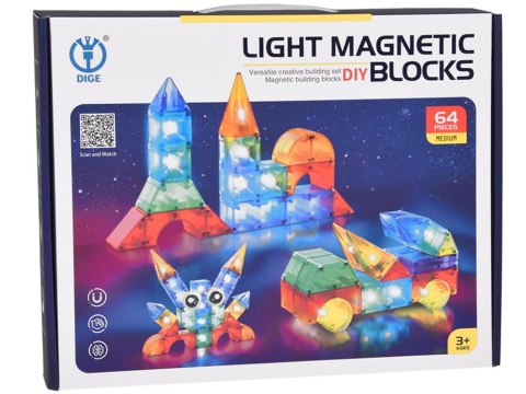 Klocki magnetyczne 3D Podświetlane klocki magnetyczne 64 elementy