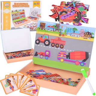 Tablica Magnetyczna 2w1 z Puzzle Magnetyczne Pojazdy Budowlane