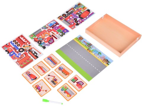Tablica Magnetyczna 2w1 z Puzzle Magnetyczne Pojazdy Budowlane