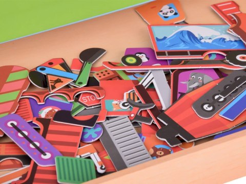 Tablica Magnetyczna 2w1 z Puzzle Magnetyczne Pojazdy Budowlane