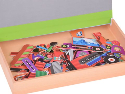Tablica Magnetyczna 2w1 z Puzzle Magnetyczne Pojazdy Budowlane