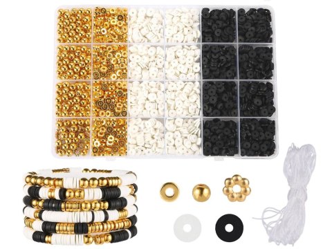 Zestaw Koraliki złote czarne białe Bransoletka Przyjaźni Zrób sam