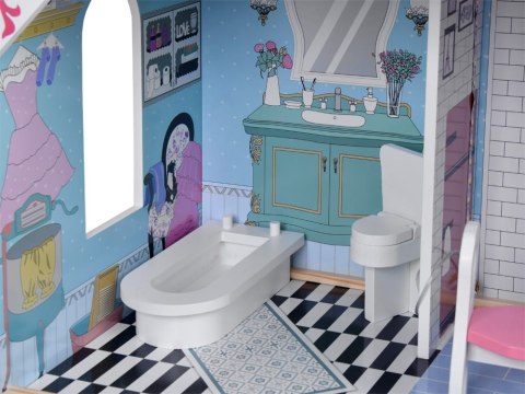 Duży Drewniany Domek dla lalek + drewniane mebelki Pastelowe kolory