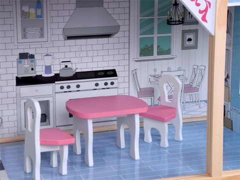 Duży Drewniany Domek dla lalek + drewniane mebelki Pastelowe kolory