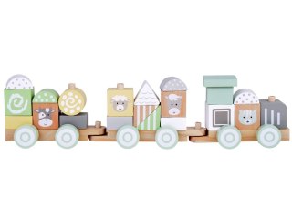 Miętowa Drewniana Kolejka Lokomotywa z Wagonami i Klockami 23 elementy