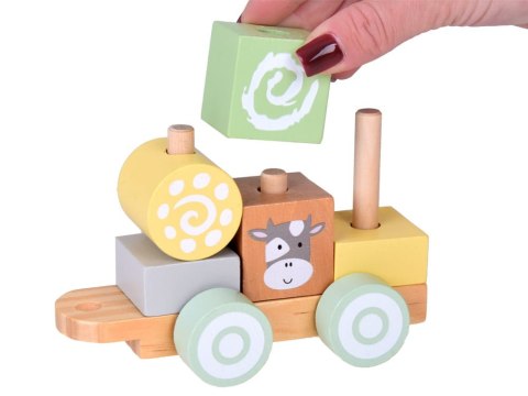 Miętowa Drewniana Kolejka Lokomotywa z Wagonami i Klockami 23 elementy