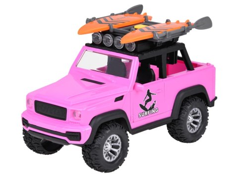 Różowe auto terenowe off-road deski surfingowe dźwięki światła
