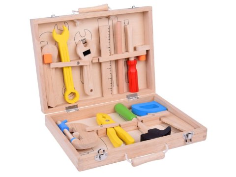 Drewniana Walizka z narzędziami Młotek Piła Śrubokręt 10 narzędzi
