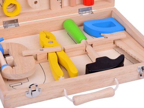 Drewniana Walizka z narzędziami Młotek Piła Śrubokręt 10 narzędzi