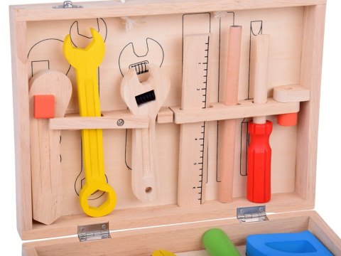 Drewniana Walizka z narzędziami Młotek Piła Śrubokręt 10 narzędzi