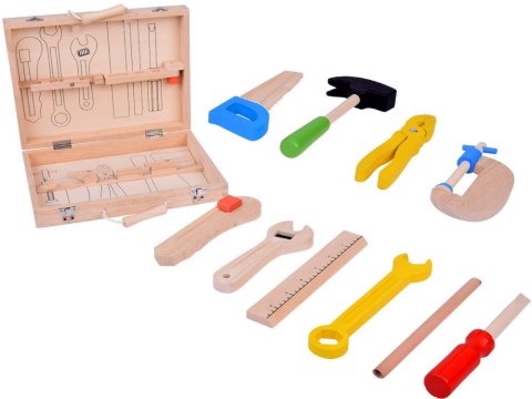 Drewniana Walizka z narzędziami Młotek Piła Śrubokręt 10 narzędzi