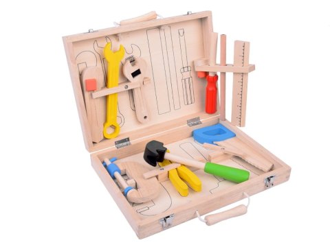 Drewniana Walizka z narzędziami Młotek Piła Śrubokręt 10 narzędzi