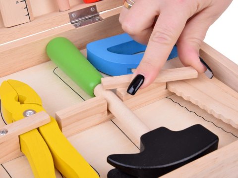 Drewniana Walizka z narzędziami Młotek Piła Śrubokręt 10 narzędzi