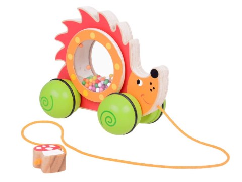 Drewniany Jeżyk do ciągnięcia na kółkach z kolorowymi kuleczkami zabawka