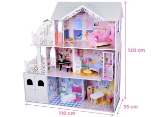 Duży Ażurowy Domek drewniany dla lalek + Winda Garaż Balkon Meble