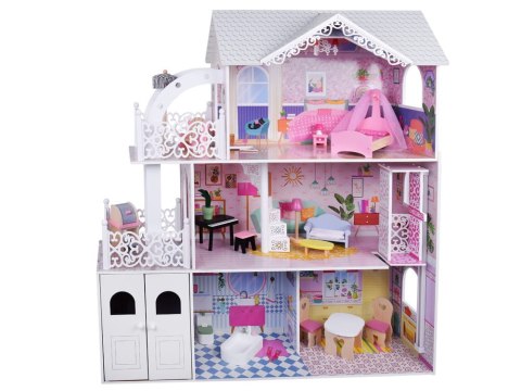 Duży Ażurowy Domek drewniany dla lalek + Winda Garaż Balkon Meble