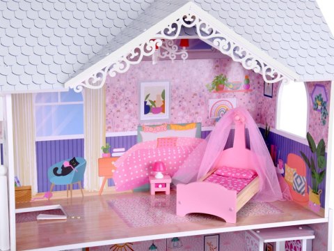 Duży Ażurowy Domek drewniany dla lalek + Winda Garaż Balkon Meble