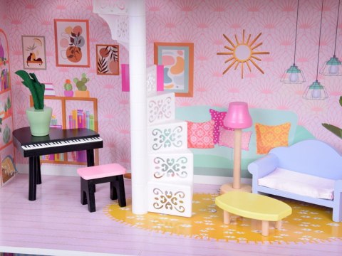 Duży Ażurowy Domek drewniany dla lalek + Winda Garaż Balkon Meble