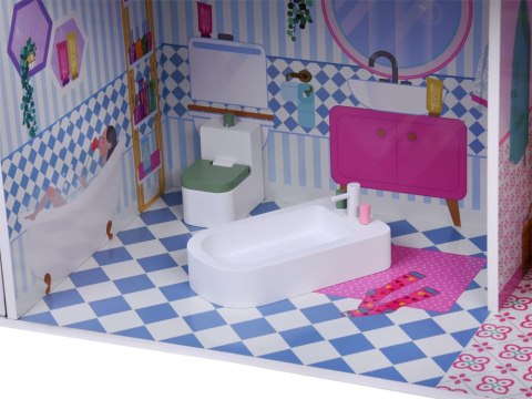 Duży Ażurowy Domek drewniany dla lalek + Winda Garaż Balkon Meble